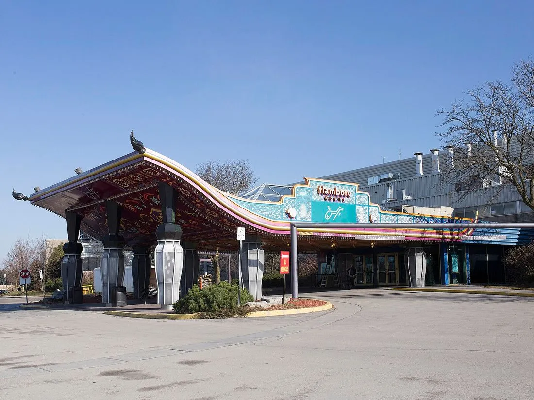 Pagoda-style entrance canopy at Flamboro Downs